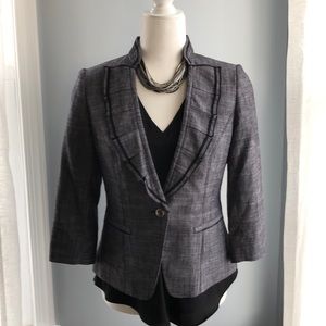 WHBM gray and black linen suit